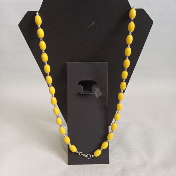 Yellow & Silver Toned Alternating Plastic Beaded Long Length Layering Necklace - Picture 2 of 8